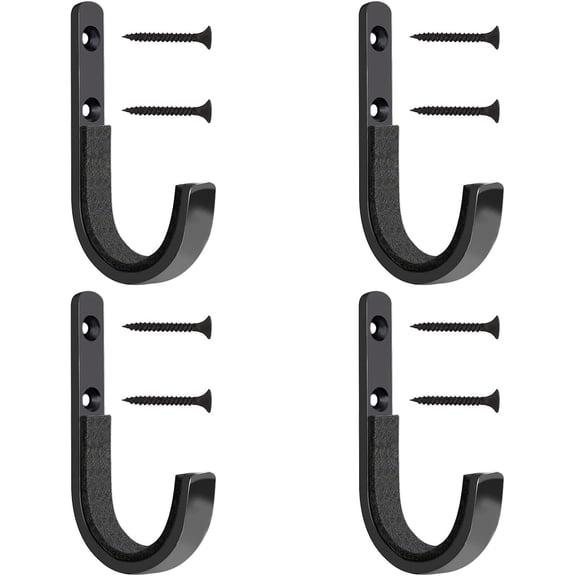 4-Pack Heavy Duty Carbon Steel J-Hooks, Garage Wall Mount Storage Organizer for Tools and Ladders, Utility Garden Hook with Screws, 3.9 inch
