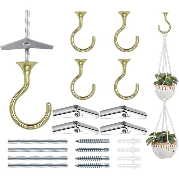 4 Pack Heavy Duty Ceiling Hooks 2.4", Screw-in Metal Swag Hooks for Hanging Plants Pendant Lights, Elegant Ceiling Hook for Wood Drywall, Modern Home Decor (Gold)