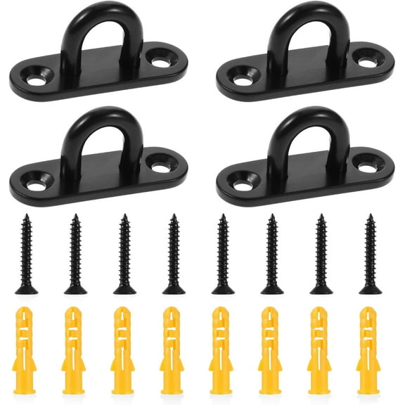 4 Pack Heavy Duty Ceiling Hooks, Stainless Steel Pad Eye Plate Hooks, Metal U Shaped Bracket Hooks for Hanging, Wall Mount Marine Hardware Hooks with Screws (Black)