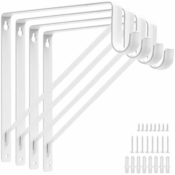 4 Pack Heavy Duty Closet Shelf Rod Brackets 11x11 Inch, 300lbs Wall Mount Closet Shelves Bracket with Rod Shelving Support, Closet Pole Support Bracket with Fixed Hardware, White