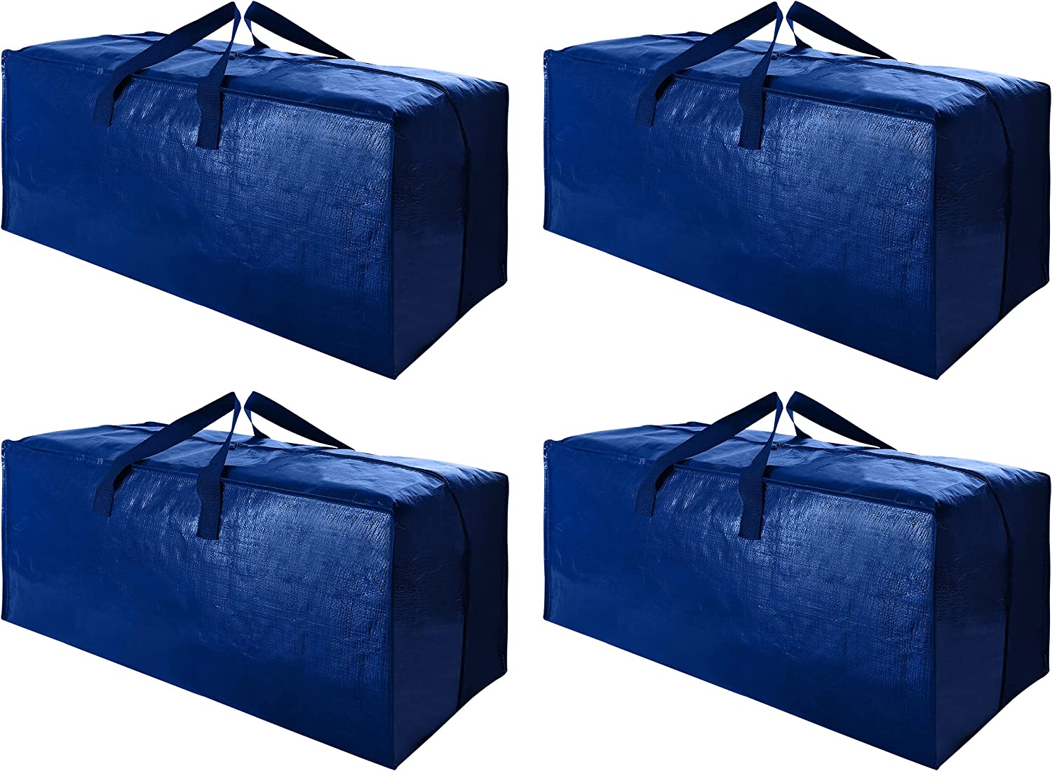 4 Pack Heavy Duty Extra Large Moving Bags with Backpack Straps Strong Handles Zippers Storage Totes For Space Saving Fold Flat Alternative to Moving Box X Large Set of 4 Blue