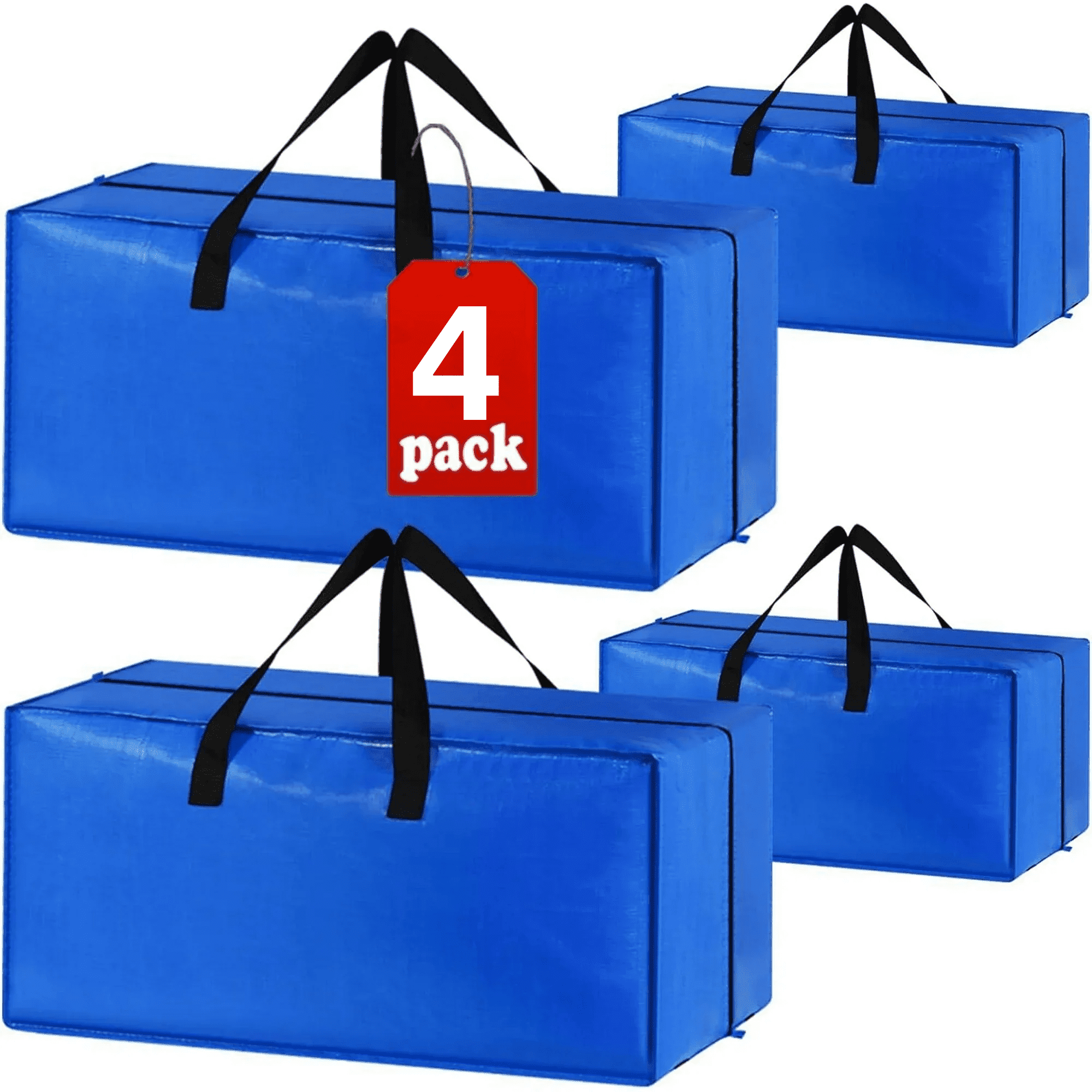 4 Pack Heavy Duty Extra Large Moving Bags Storage Tote - Strong Handles & Backpack Straps - Space Saving Storage Bags Alternative to Moving Boxes and Bins, Compatible with Ikea Frakta Cart, Blue