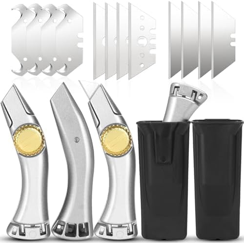 4 Pack Heavy Duty Fixed Roofing Knife with 16 Pcs Replacement Blades, Navajas Para Roofing and Drywall Tools, Shark Vinyl Utility Cutter for Carpet, Indoor Outdoor Construction Marking Herramientas