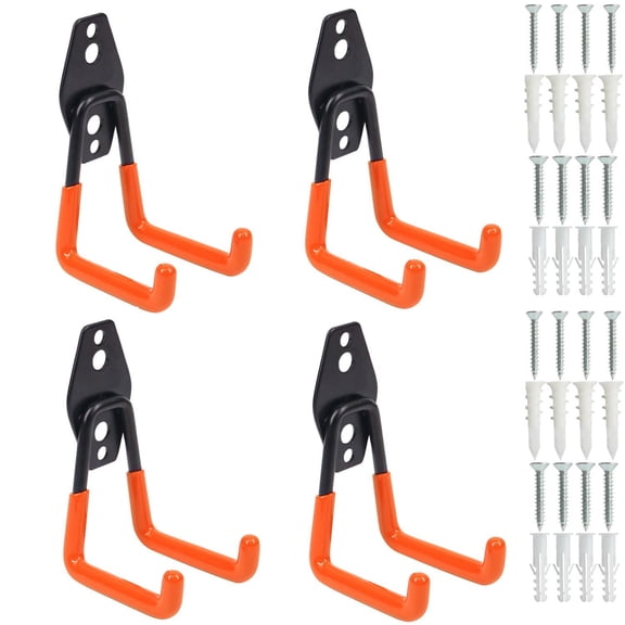 4-Pack Heavy-Duty Garage Hooks, Wall Mount Rack for Ladders, Hoses & Garden Tools
