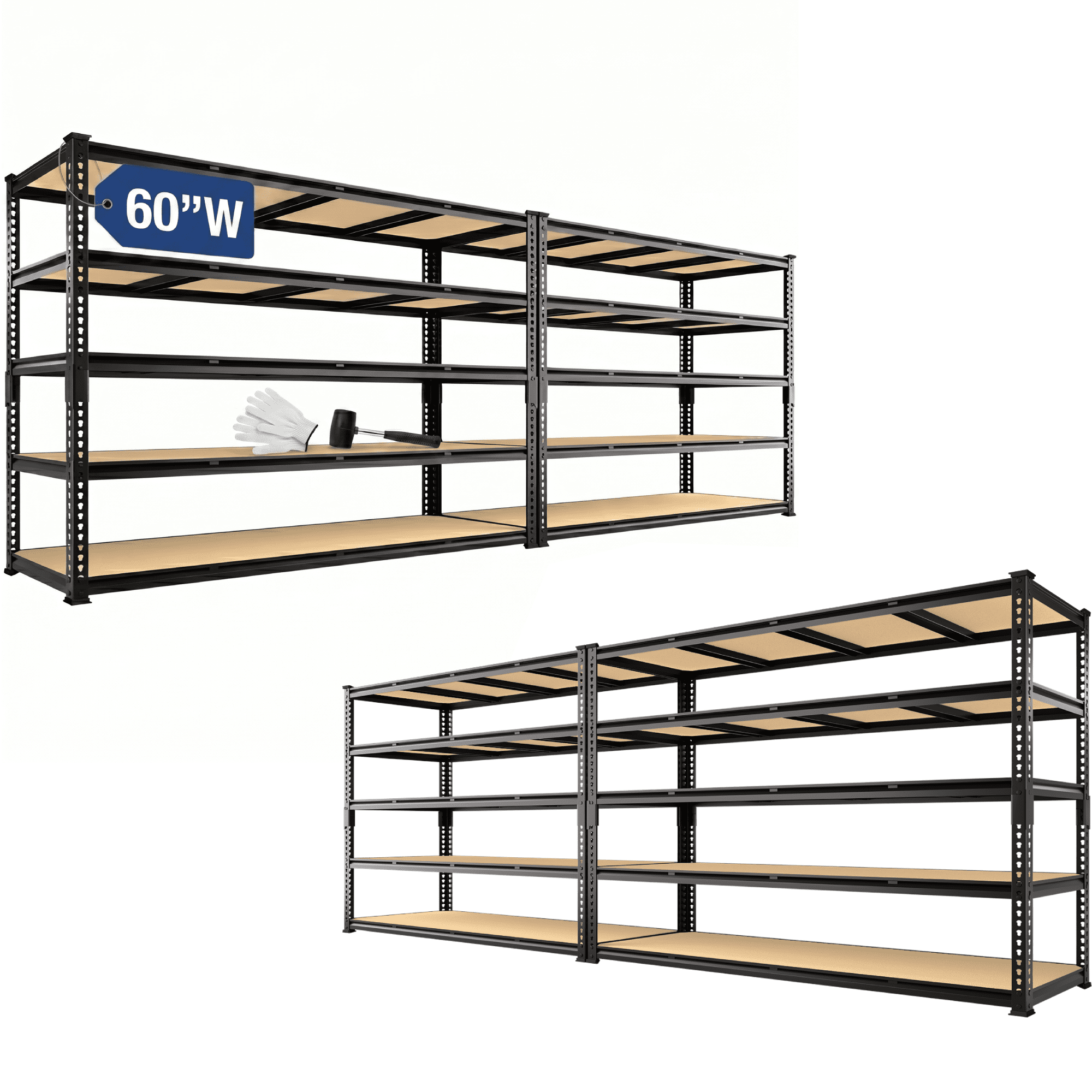 4 Pack Heavy Duty Garage Shelving Units, 60"W x 23.97"D x 72.01"H Metal Storage Shelves, 5 Tier Industrial Shelf Rack 3000LBS Adjustable Industrial Shelves for Pantry Warehouse