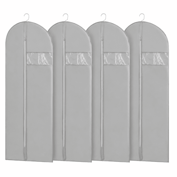 Truelife 4-Pack Heavy Duty Garment Covers, 65" x 23.3" Clothes Protector Bags with See-Through Window, Dustproof and Moisture-Proof Suit Bags for Home Organization, Gray