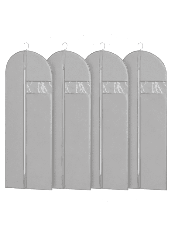 4-Pack Heavy Duty Garment Covers, 65" x 23.3" Clothes Protector Bags with See-Through Window, Dustproof and Moisture-Proof Suit Bags for Home Organization, Gray