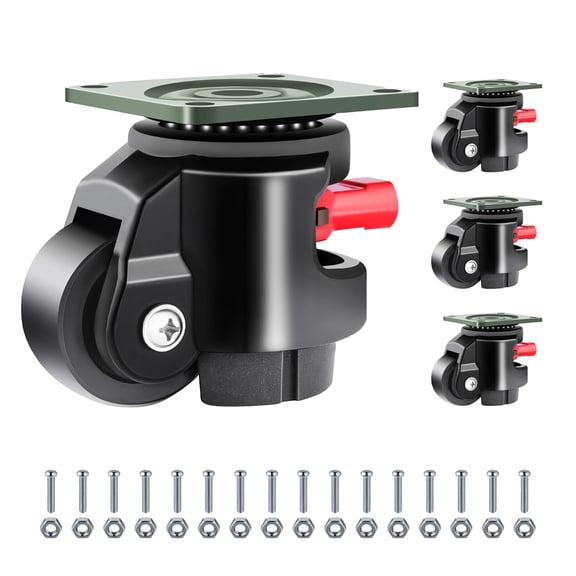 4 Pack Heavy Duty Leveling Casters for Workbench 2200 LBS Capacity, Upgraded Handle Design Retractable Caster Wheels Set,360 Degree Swivel Castors for Machine, Equipment, Shelves (Black)