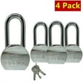 thumbnail image 1 of 4 Pack Heavy Duty Long Master Lock Solid Steel Maximum Protection Padlock with 3 Keys Each, 1 of 6