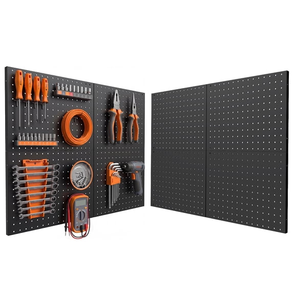4 Pack Heavy Duty Metal Pegboard Wall Organizer for Garage Kitchen Workshop Storage,Black