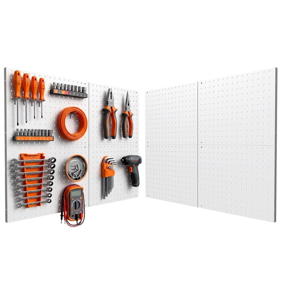 4 Pack Heavy Duty Metal Pegboard Wall Organizer for Garage Kitchen Workshop Storage,White