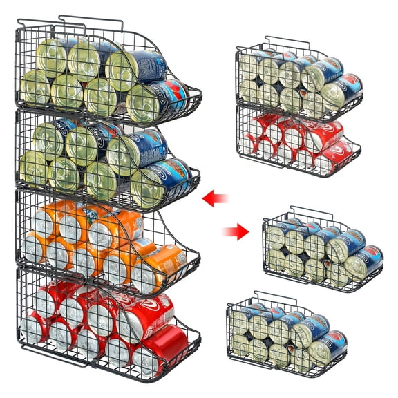 BIBEARBIBEAR 4Pack Heavy-Duty Metal Stackable Can Organizer w/Handle No-Tool Assembly Space-Saving Canned Food Holder for Kitchen Pantry Cabinet Countertop