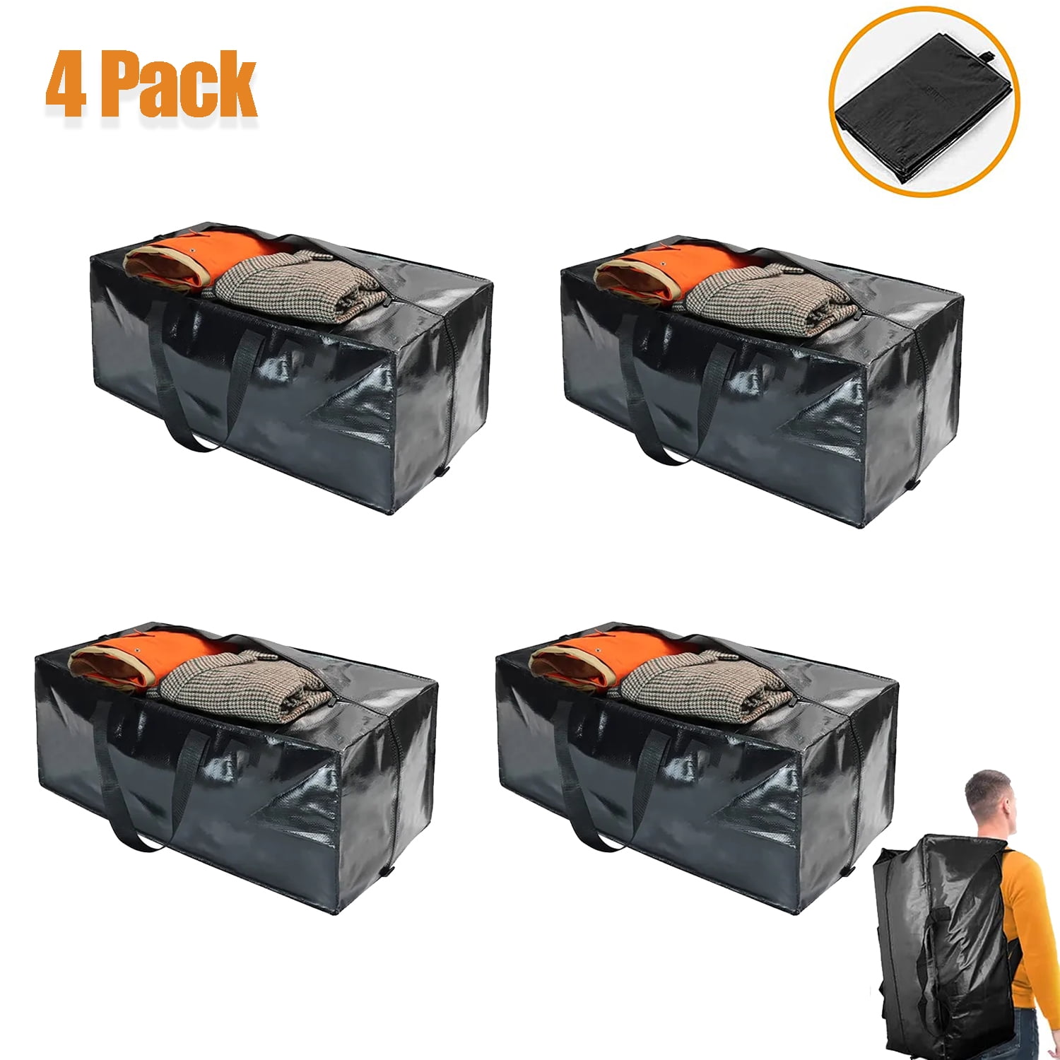 4 Pack Heavy Duty Moving Bags, Extra Large Storage Totes W/ Backpack
