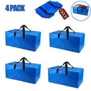 4 Pack Heavy Duty Moving Bags, Extra Large Storage Totes W/ Backpack Straps Strong Handles Zippers, Reusable Plastic Moving Totes, Blue