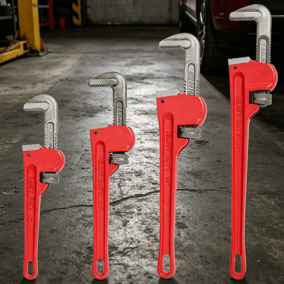 4 Pack Heavy Duty Pipe Wrench Set 8/10/14/24In Straight Adjustable Alloy Steel Grip Plumber Tools for Plumbing Work Home Repair Industrial Use with Non Slip Handle Heavy Duty Jaw Drop Forged Steel