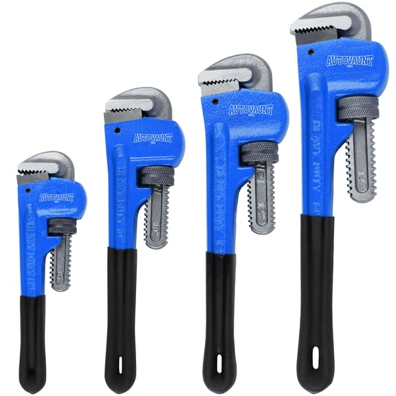 4 Pack Heavy Duty Pipe Wrench Set, Adjustable 8" 10" 12" 14" Soft Grip Plumbing Wrench Set with Storage Bag