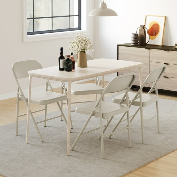 4-Pack Heavy Duty Steel Folding Chairs, 350 LB Capacity with Non-Slip Feet & Water-Resistant Seat, Stackable Indoor Outdoor Chairs for Party, Wedding, Camping, Beige