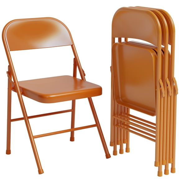 4-Pack Heavy Duty Steel Folding Chairs, 350 LB Capacity with Non-Slip Feet & Water-Resistant Seat, Stackable Indoor Outdoor Chairs for Party, Wedding, Camping, Orange