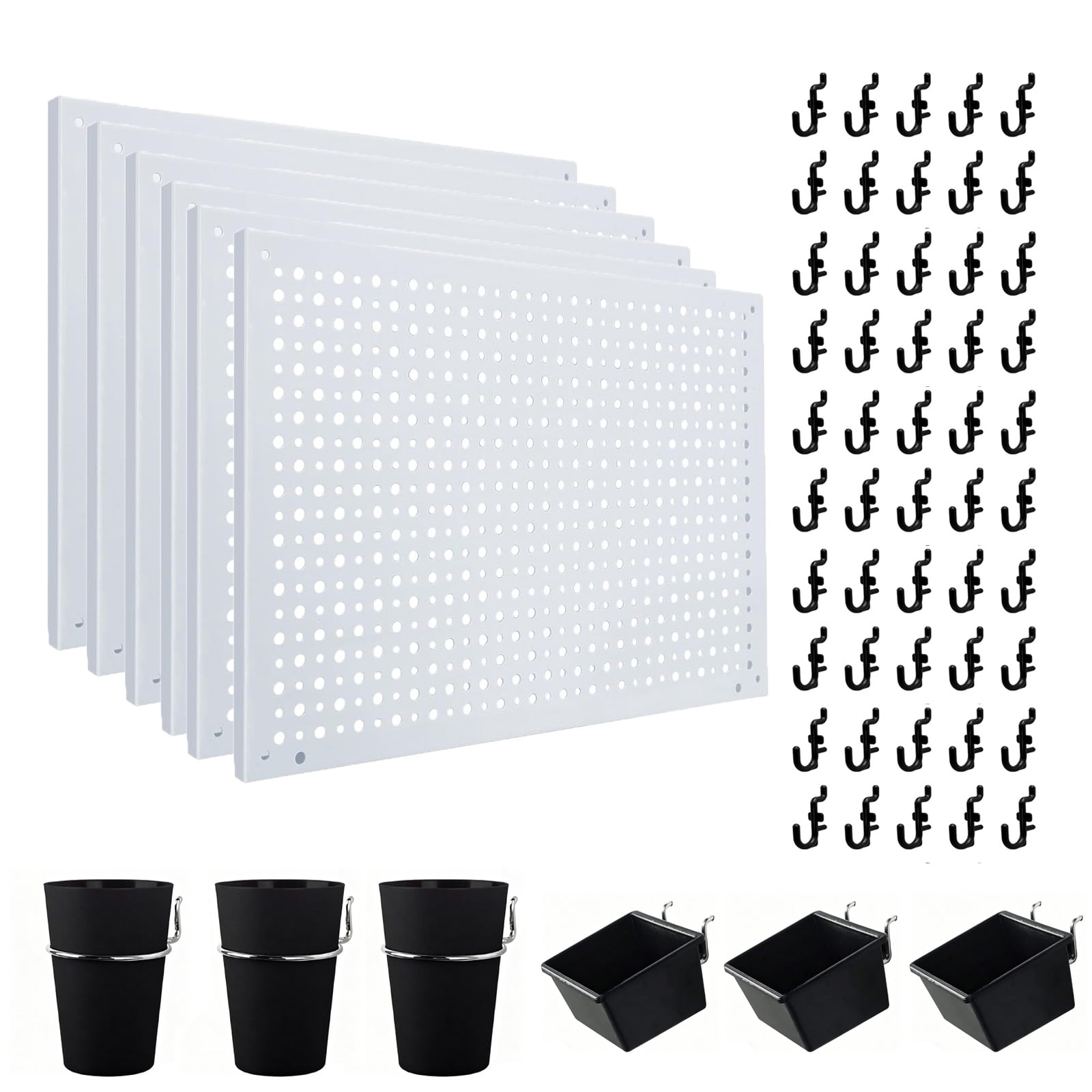 4-Pack Heavy Duty Steel Pegboard with 106 Hooks Bins & Locks - Garage Organization Kit 16x10.5 Inch