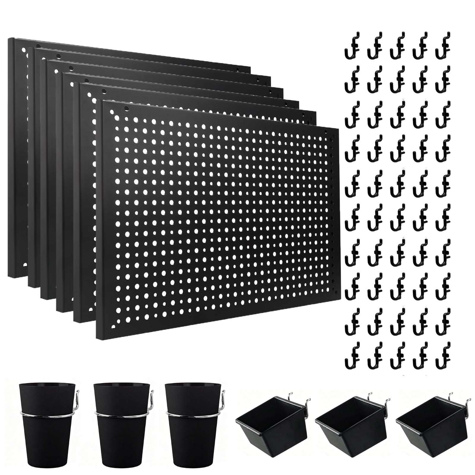 4-Pack Heavy Duty Steel Pegboard with 106 Hooks Bins & Locks - Garage Organization Kit 16x10.5 Inch