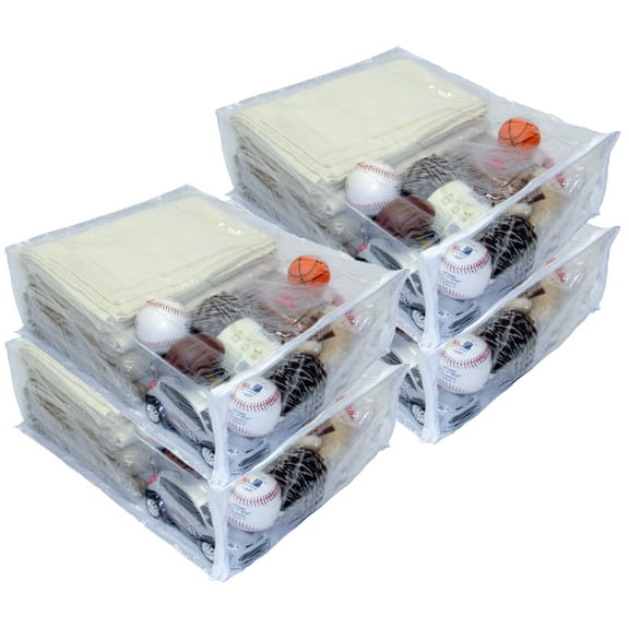 4-Pack Heavy Duty Vinyl Zippered Closet Storage Bags (Clear) for Sweaters, Blankets, Comforters, Bedding Sets and Much More! (15" x 18" x 6") 7 Gallon