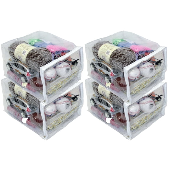 4-Pack Heavy Duty Vinyl Zippered See-Through Storage Bags (Clear) (9" x 11" x 7") for Jewelry, Shirts, Cosmetics, Arts & Crafts Supplies and Much More! 3 Gallon
