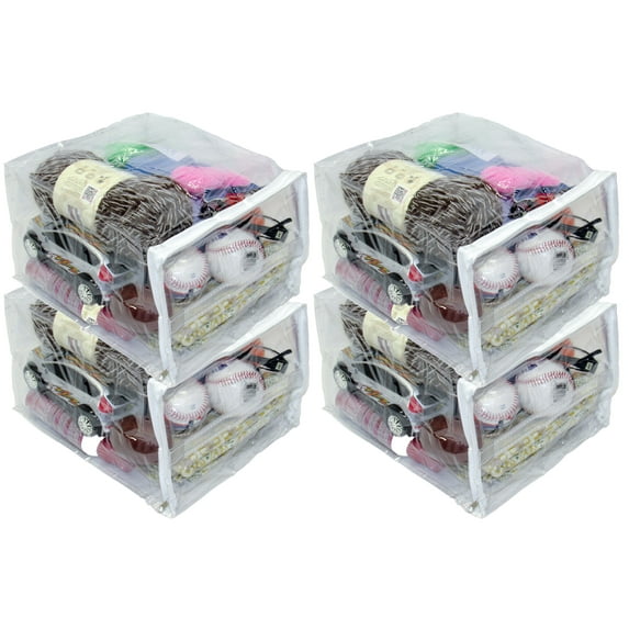 4-Pack Heavy Duty Vinyl Zippered See-Through Storage Bags (Clear) (9" x 11" x 7") for Jewelry, Shirts, Cosmetics, Arts & Crafts Supplies and Much More! 3 Gallon