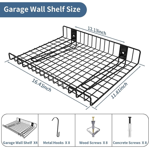 4 Pack Heavy Duty Wall Shelves, Floating Metal Storage Racks for Garage, Office, Basement & Kitchen