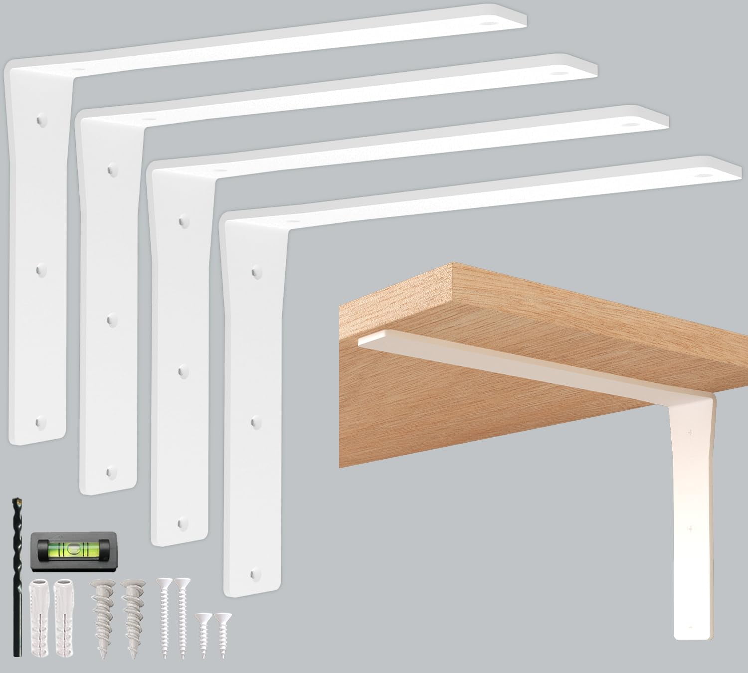 4 Pack Heavy Duty White Shelf Brackets 12 Inch by Balin Designs – Decorative L Bracket for Shelves, Metal Shelf Support Bracket, Wall Mounted Countertop Iron Corbels, Floating Shelving Brackets