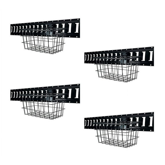 (4 Pack) Heavy duty E-Track Basket - Wall Mount Bolt-on Wire Basket - Portable Metal Tool Basket for Trailers, Trucks - Utility Rack Organizer Storage Bin Basket for Garage