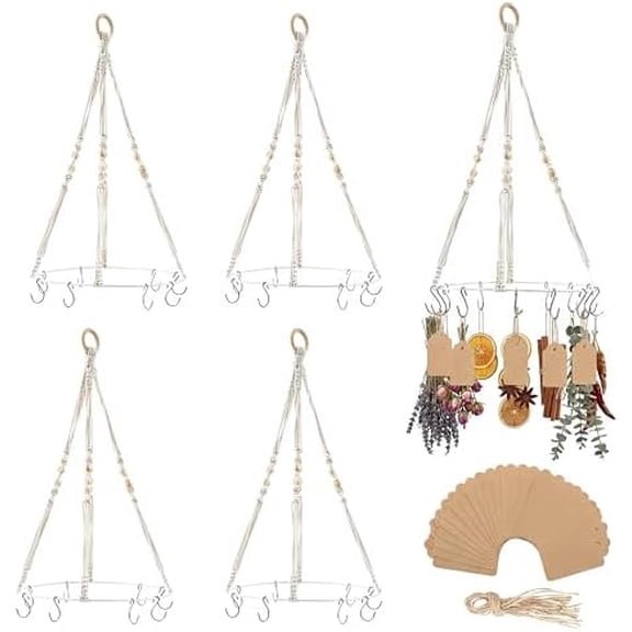 4 Pack Herb Drying Rack with 32 Hooks Hanging Herb Dryer for Herbs Flowers & Plants, Adjustable Rustic Boho Drying Rack for Kitchen & Home$$Garden & Patio