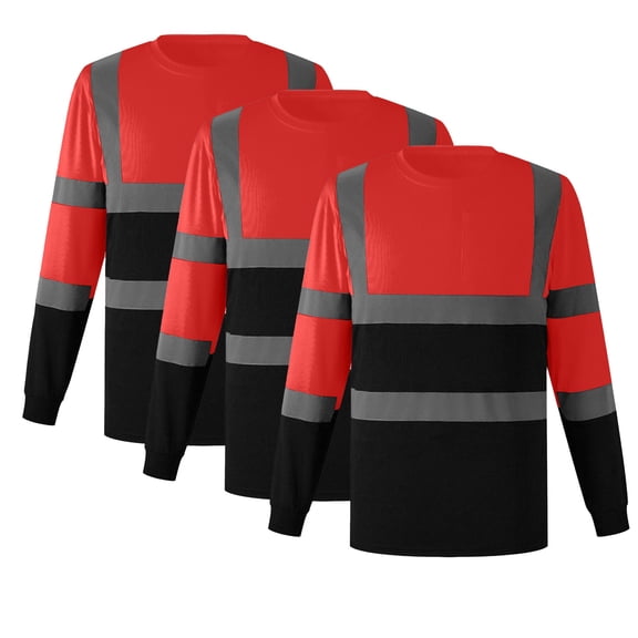 4 Pack Hi Vis Long Sleeve Safety T Shirt Breathable Reflective Tape Work Shirts Green Orange Round Neck Compression Tops Red Xl
