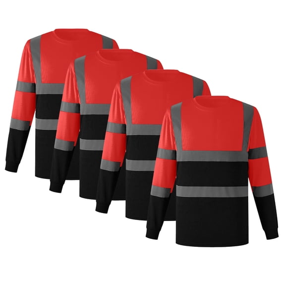 4 Pack Hi Vis Long Sleeve Safety T Shirt Breathable Reflective Tape Work Shirts Green Orange Round Neck Compression Tops Red Xxxl