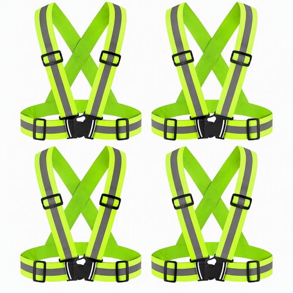 4 Pack Hi Vis Safety Vests, Elastic Adjustable Reflective Safety Suspender Vests with HighVisibility Strips for Running, Cycling, Traffic Construction Work