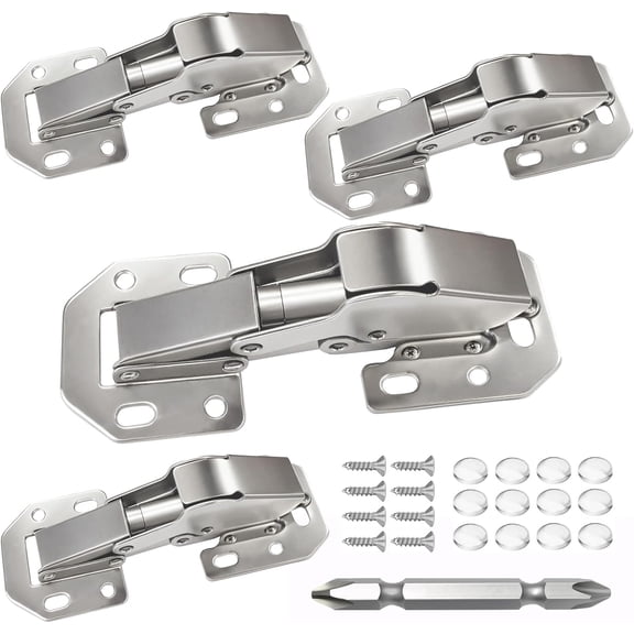 4 Pack Hidden Hinges Upgrade Soft Close Surface Mounting Hinge,90 Degree Concealed Cabinet Hinges for Kitchen Cabinet Doors Frameless,No Pre-drilled,Surface Mount Hinges with Extra Bumper
