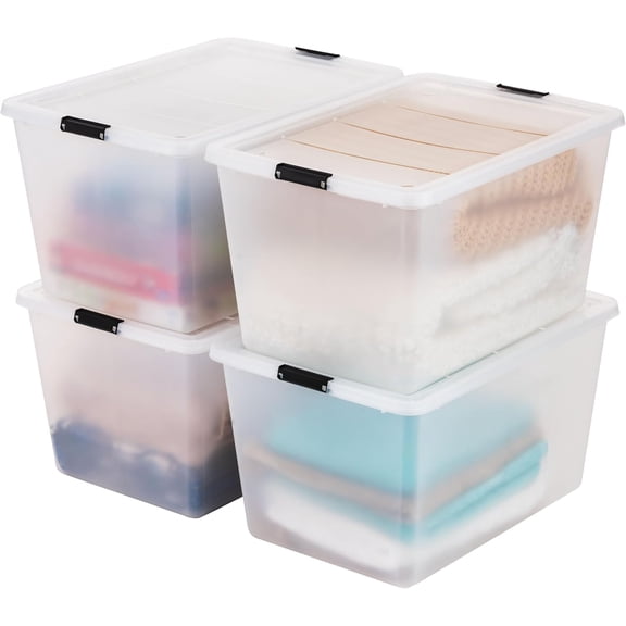 4-Pack High-Capacity Clip Box with Latching Lids, 55 Quart Storage Bins, Supply Containers for Home, Office & Classroom Organization