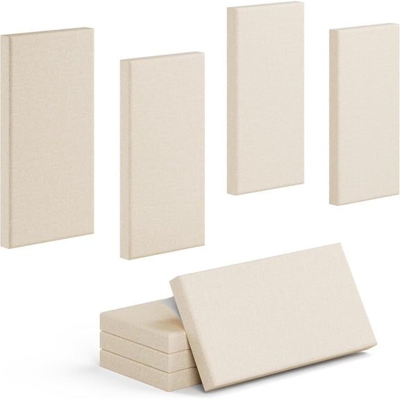 4 Pack High-Density Core with Fabric Cover Acoustic Panels 24122 in Self-Adhesive Soundproofing and Sound-Absorbing Wall Panels for Echo Reduction in Studio, Theater, or Recording (Cocoa Beige)