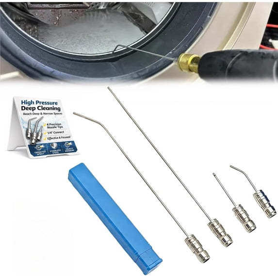 4 Pack High Pressure Washer Nozzle Kit, 1/4 Inch Quick Connect Stainless Steel Extension for Washing Machine Drum Gap, Ac Coil, Rv Water Heater Flush, Narrow Crevice Vehicle Maintenance