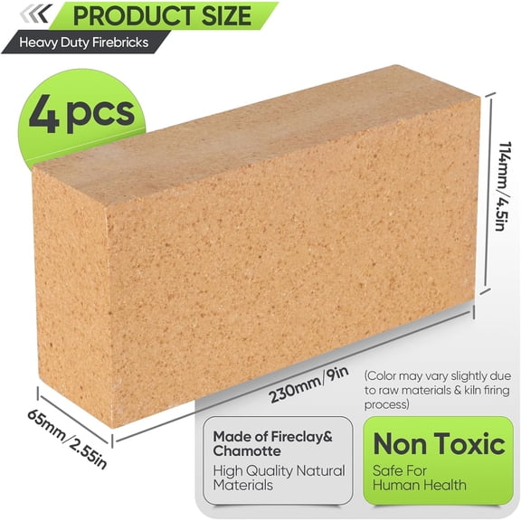 4-Pack High Temp Firebricks 3000°F Insulating 9"x4.5"x2.5"Fireclay Refractory Bricks for Pizza Oven, Wood Stove,   Heat Fireplace, Steel Kiln