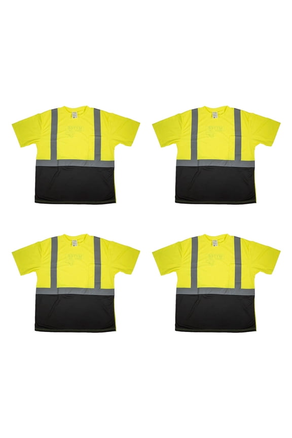 4 Pack High Visibility Reflective T-Shirt (M) for Men Women Class 2 - Polyester Black Bottom ANSI/ISEA Certified, Durable & Breathable Safety Construction Work Short Sleeve T-Shirt