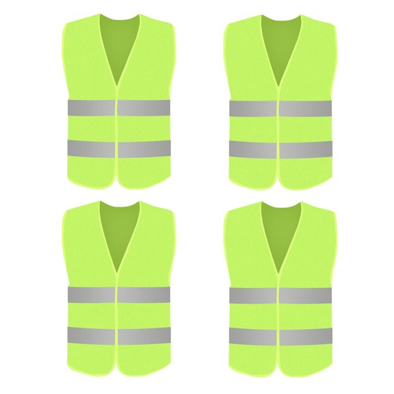 4 Pack High Visibility Safety Vest for Traffic Work, Running, Surveyor and Security Guard - Construction Vest with 2 Reflective Strips, Made from Breathable and Neon Yellow Fabric