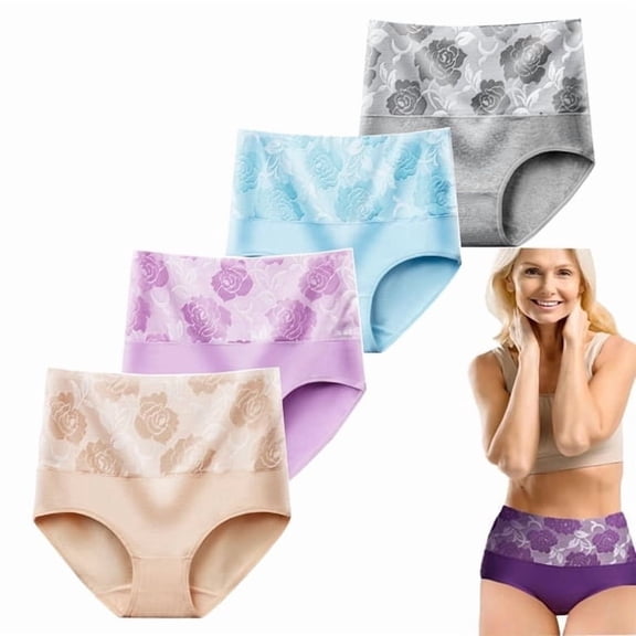 4 Pack High Waist Absorbent Incontinence Underwear for Women, Leakproof Bladder Control Briefs, Tummy Compression Protective Panties, Plus Size M-5XL Multi Colors