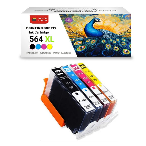 4 Pack High-Yield Black Cyan Magenta Yellow Ink Cartridge For HP 564XL Compatible with HP Photosmart 5510 5512 5514 5515 5520 5522 5524 5525 6510 6512 Series Deskjet 3520 3522 Officejet 4620 4622