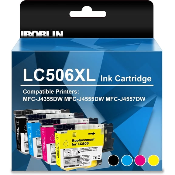 4 Pack High Yield LC506XL Ink Cartridges with Chip Compatible with Brother MFC-J4355DW MFC-J4555DW MFC-J4557DW INKvestment Printers
