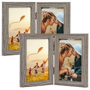 4 Pack Hinged 4x6 Picture Frame, Rustic Wood Grain 4 by 6 Photo Frames for Tabletop Display