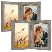 4 Pack Hinged 5x7 Picture Frame, Rustic Wood Grain 5 by 7 Photo Frames for Tabletop Display