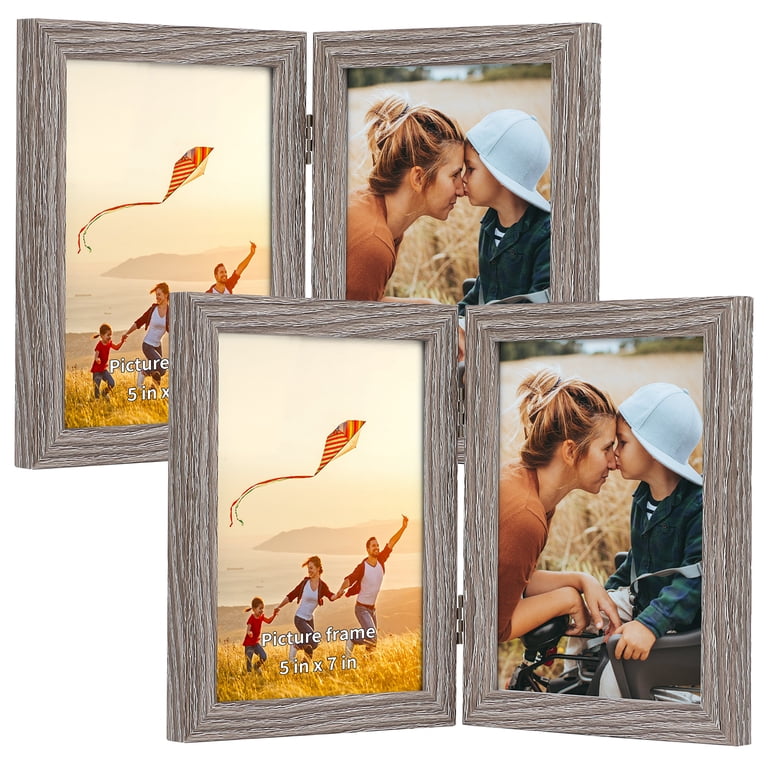 Cadre Photo Double Pliable 10x15 Cm - 2 Photos Côte à Côte - Design Bois - Pour Table Et Déco