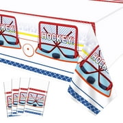 4 Pack Hockey Tablecloths 86.6" x 51.2" Ice Hockey Field Table Cover Reusable Dining Room Kitchen Rectangular Tablecloth for Hockey Birthday Party Supplies Sports Events Game