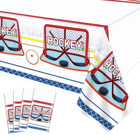 4 Pack Hockey Tablecloths 86.6" x 51.2" Ice Hockey Field Table Cover Reusable Dining Room Kitchen Rectangular Tablecloth for Hockey Birthday Party Supplies Sports Events Game