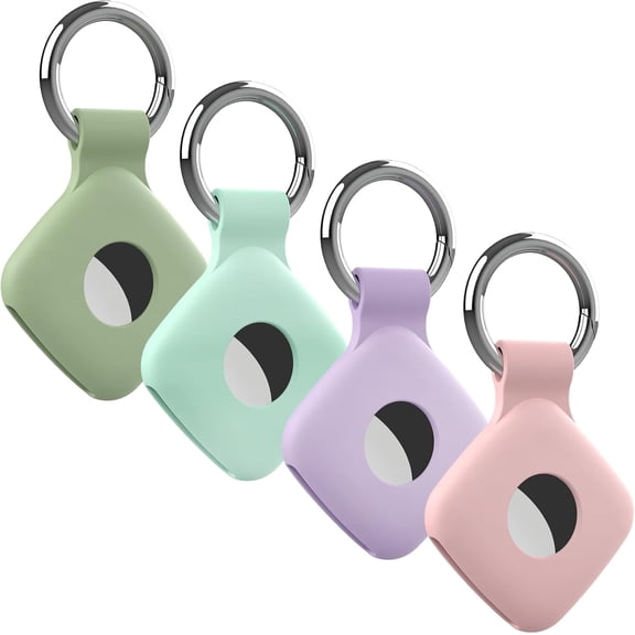 4 Pack Holder Case Compatible with Tile Mate 2022 2024 Tracker, Anti-Scratch Finder Protective Cover for Tile Tracker with Key Ring, Silicone Tile Keychain for Pets,Keys(Cyan Green Pink Purple)